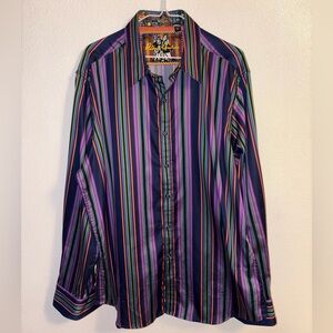 Robert Graham Blue & Purple Stripe Button Down Shirt Size XL
